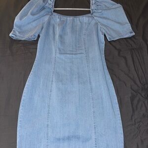 Elegant Light Blue Denim Midi Dress
